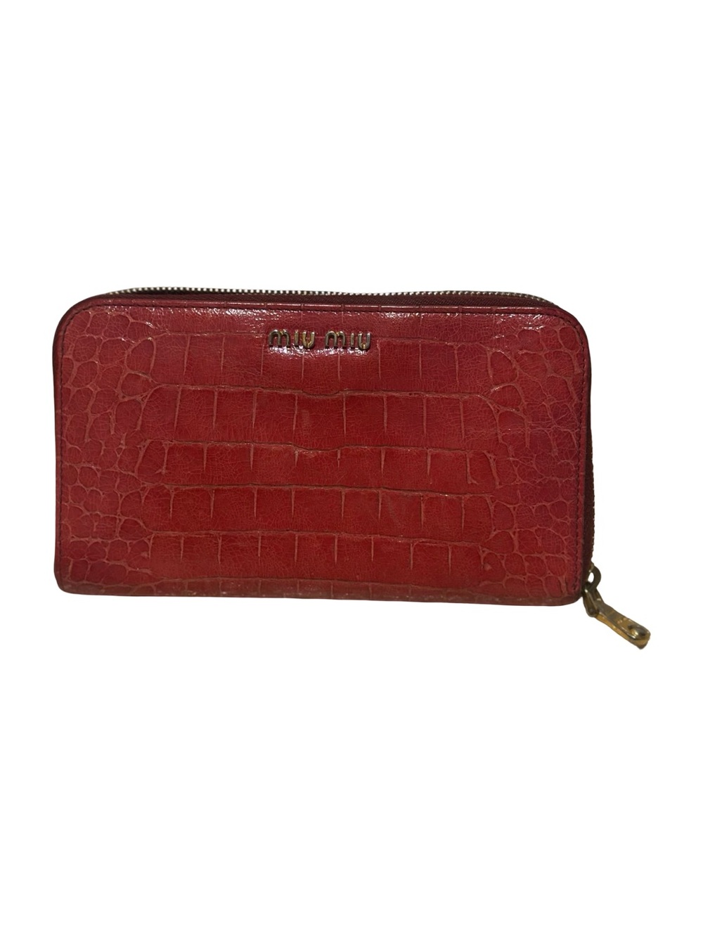Miu Miu Exotic Embossed Zip Around Continental Wallet